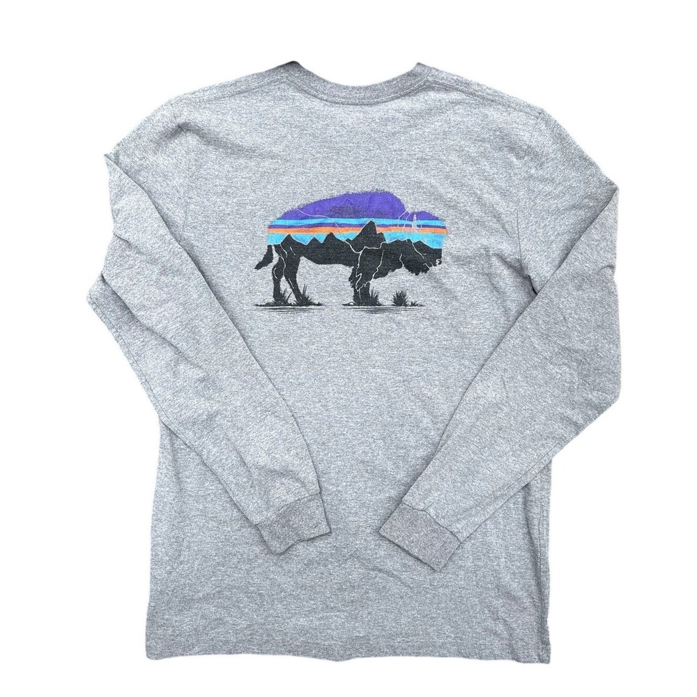 Patagonia Fitz Roy Bison Back Logo Responsibili-Tee Long Sleeve Shirt Sz S Gray